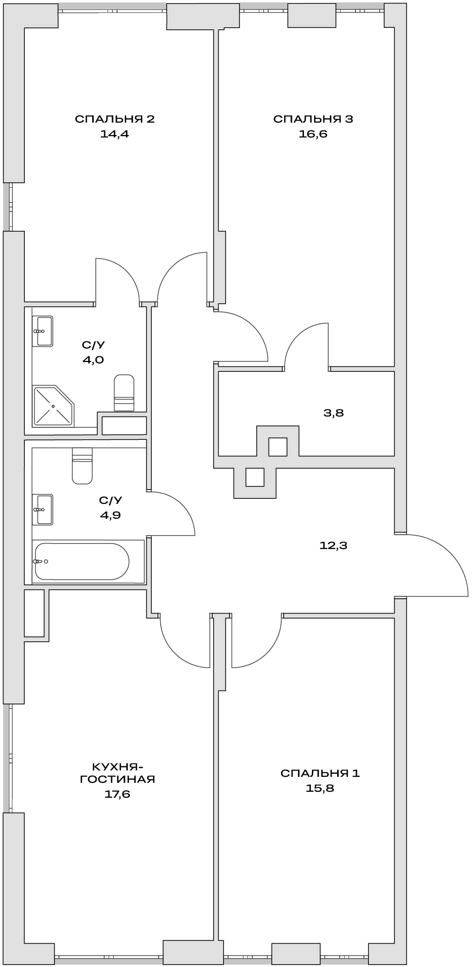 4+ комнаты, 88.1 м², 2/16 этаж, ЖК «Детали»