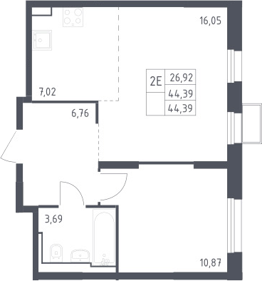 2-комн., 44.39 м², 8/24 этаж, ЖК «Квартал Строгино»