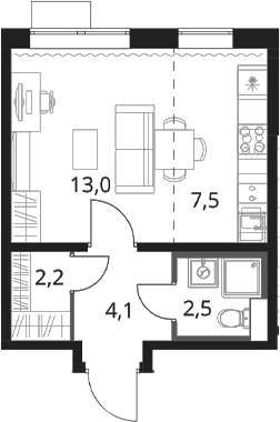 Студия, 29.3 м², 2/16 этаж, ЖК «1-й Шереметьевский»