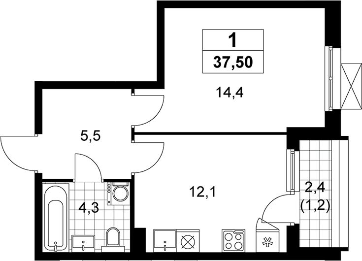 1-комн., 36.3 м², 5/10 этаж, ЖК «Прокшино»
