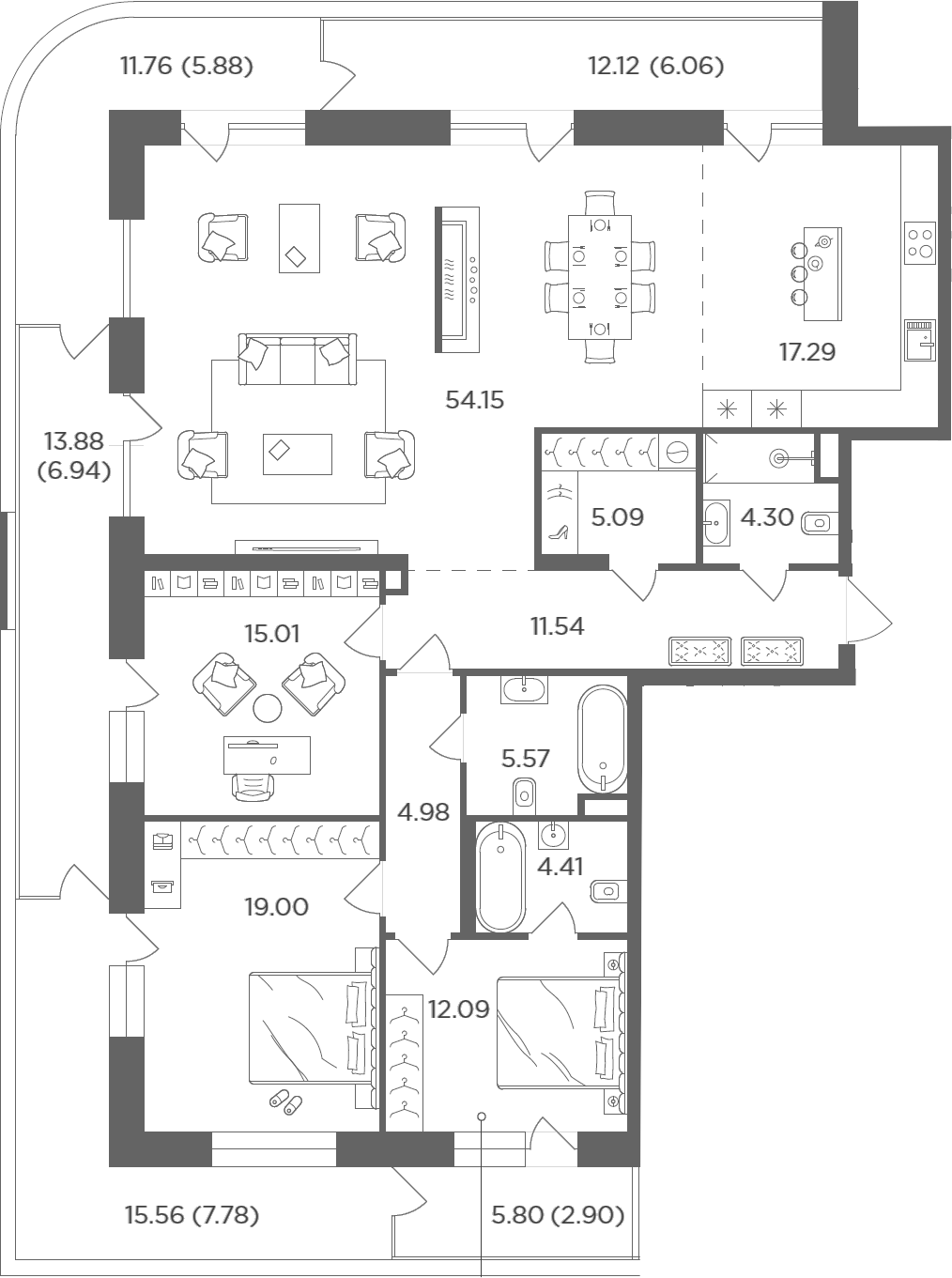4+ комнаты, 153.43 м², 15/20 этаж, ЖК «FORIVER»