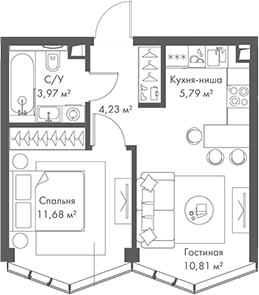 2-комн., 36.48 м², 14/24 этаж, ЖК «МИРА»