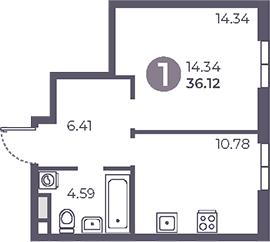 1-комн., 36.12 м², 5/20 этаж, ЖК «Нижегородская от Гранель»