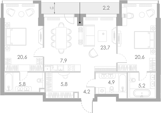 3-комн., 98.7 м², 10/46 этаж, ЖК «Ривер Парк Кутузовский»