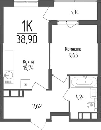 1-комн. квартира, 37.23 м² в ЖК Кумир — фото 2