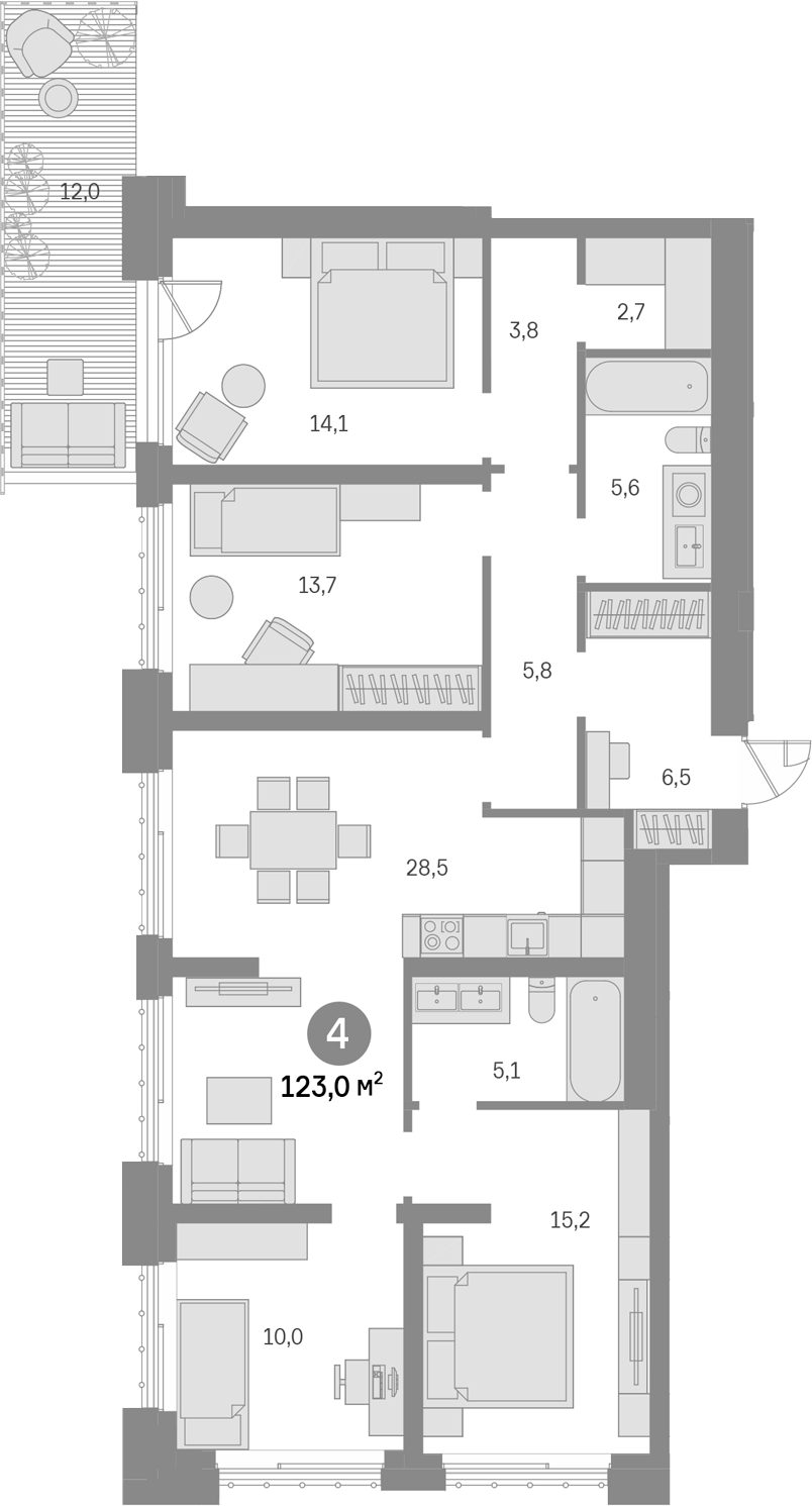 4+ комнаты, 111 м², 3/15 этаж, ЖК «Квартал Издание»