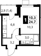 Студия, 23.3 м², 6/24 этаж, ЖК «1-й Южный»