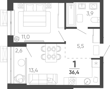 1-комн. квартира, 35.1 м² в ЖК Барса — фото 2