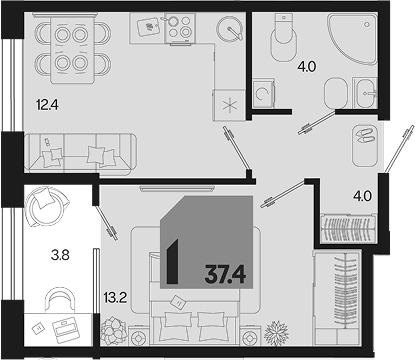 1-комн. квартира, 33.6 м² в ЖК Первое место — фото 2