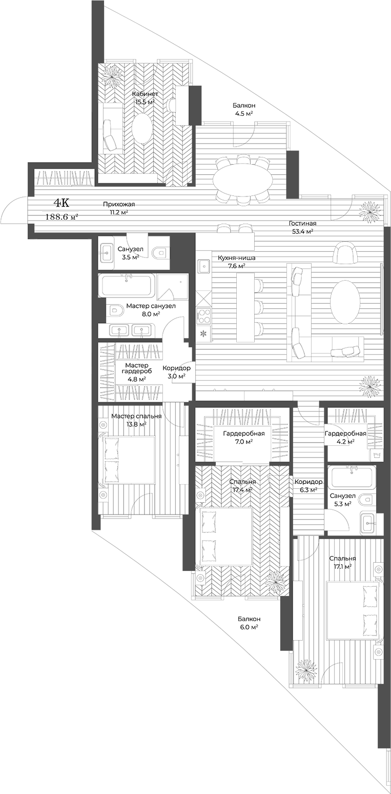 4+ комнаты, 178.1 м², 5/11 этаж, ЖК «Опус»
