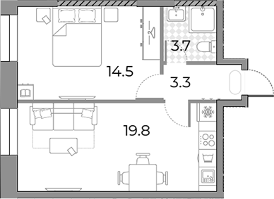 2-комн., 41.3 м², 26/26 этаж, ЖК «ЗилАрт»
