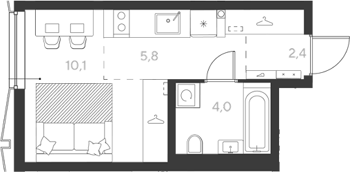 Студия, 22.3 м², 2/9 этаж, ЖК «Ридз»
