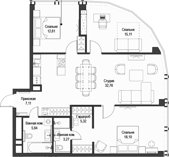 4+ комнаты, 99.92 м², 48/58 этаж, ЖК «Феймос»