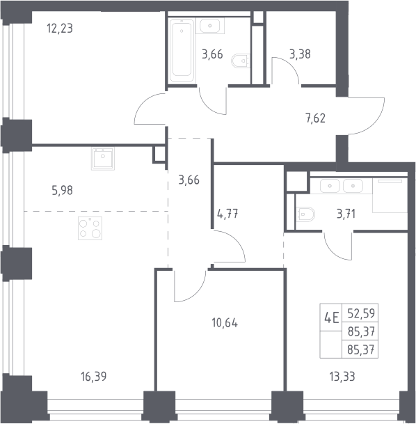 4+ комнаты, 85.37 м², 12/40 этаж, ЖК «НОВА»
