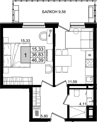 2-комн., 35.65 м², 8/8 этаж, ЖК «IT гостиничный комплекс Корсаков»