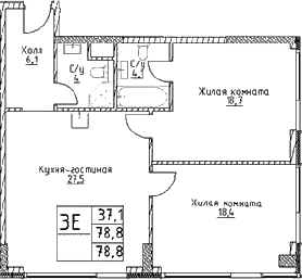 3-комн., 78.8 м², 11/29 этаж, ЖК «Наметкин Тауэр»