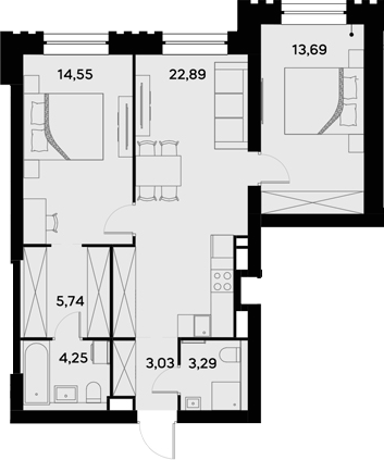 3-комн., 67.44 м², 2/52 этаж, ЖК «УЛЬТИМА Сити»