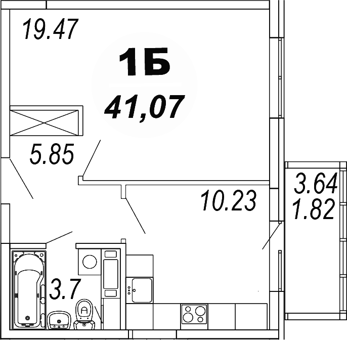 1-комн., 39.24 м², 3/4 этаж, ЖК «Шолохово»
