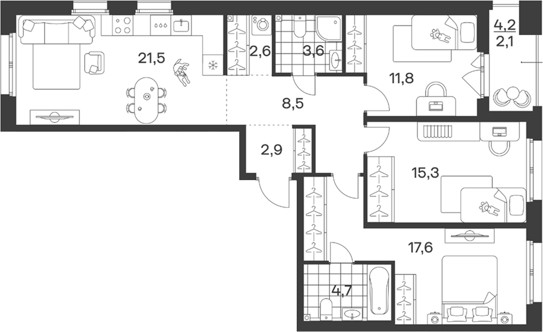 4-комн. квартира, 88.5 м² в ЖК Символ. ГК Трест — фото 2