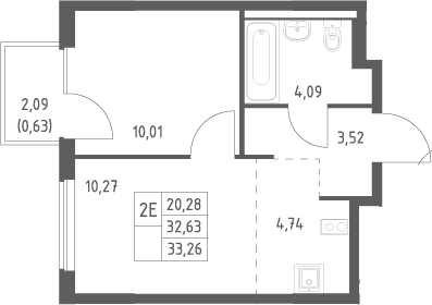2-комн., 32.63 м², 3/11 этаж, ЖК «Горки Парк»