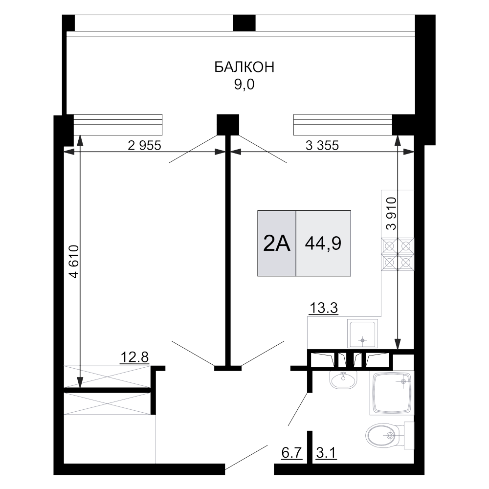 2-комн., 35.9 м², 6/9 этаж, ЖК «Гостиничный комплекс Мореград»