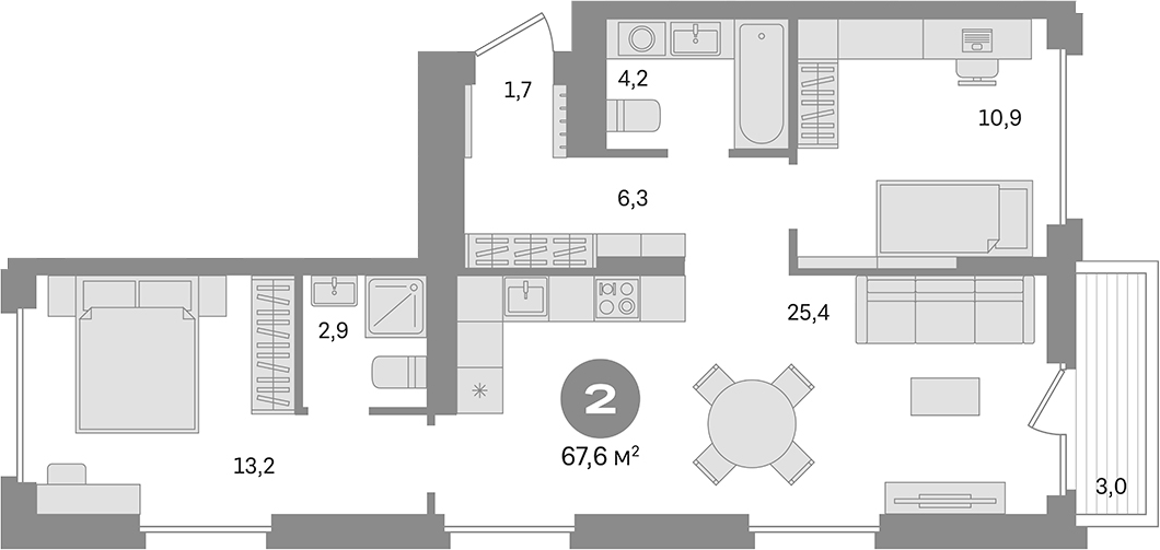 2-комн., 64.6 м², 2/9 этаж, ЖК «Первый квартал. Вторая очередь»