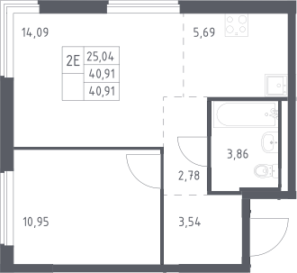 2-комн., 40.91 м², 16/17 этаж, ЖК «Мытищи Парк»