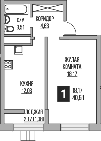 1-комн., 38.34 м², 9/15 этаж, ЖК «Гранель Пехра»
