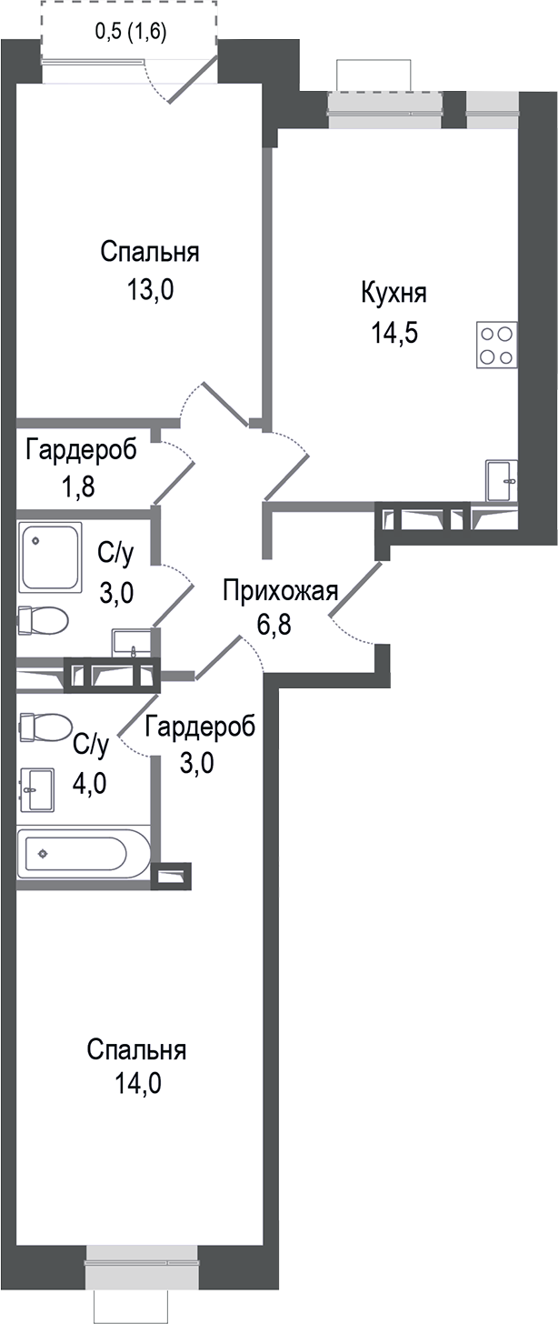 2-комн., 60.1 м², 6/8 этаж, ЖК «Киноквартал»