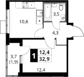 1-комн., 31 м², 15/16 этаж, ЖК «1-й Шереметьевский»