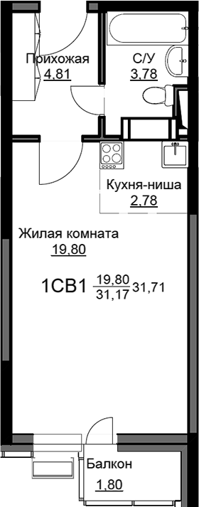 Студия, 31.17 м², 3/17 этаж, ЖК «Соболевка»