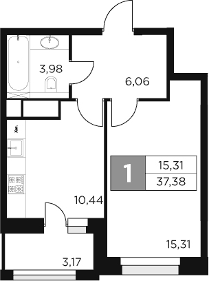 1-комн., 35.79 м², 7/15 этаж, ЖК «Восток 2»
