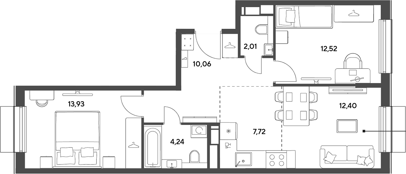 3-комн., 62.88 м², 8/12 этаж, ЖК «Публицист»