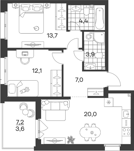 3-комн. квартира, 61.1 м² в ЖК Символ. ГК Трест — фото 2