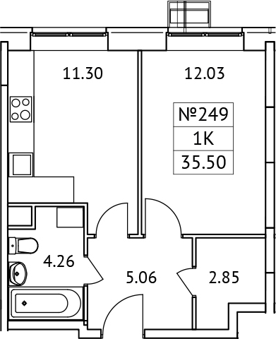 1-комн., 35.5 м², 2/17 этаж, ЖК «Новотомилино»