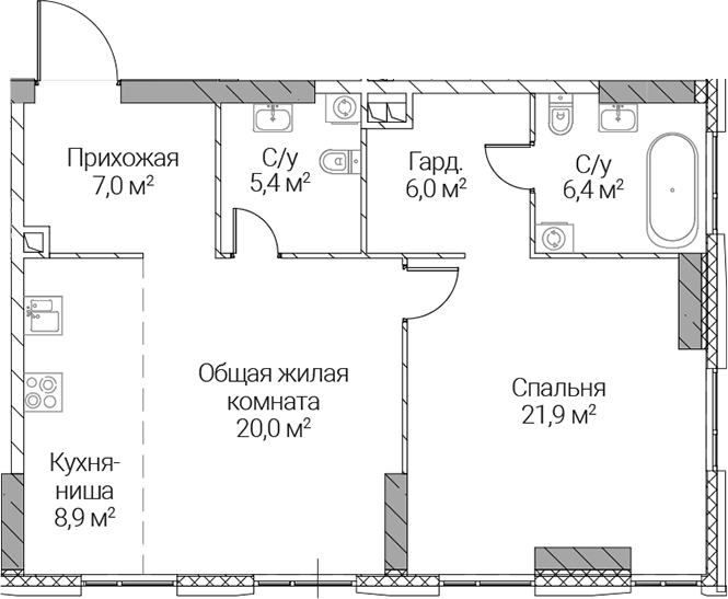2-комн., 75.6 м², 6/36 этаж, ЖК «СЕЗАР СИЛИКА»