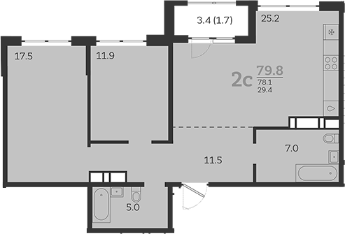 2-комн. квартира, 76.9 м² в ЖК Все Свои VIP — фото 2