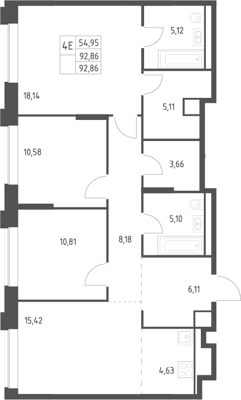 4+ комнаты, 92.86 м², 10/14 этаж, ЖК «Верейская 41»