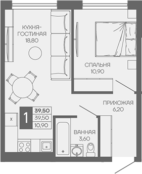 Продается 1-комн. квартира, 39.5 м²