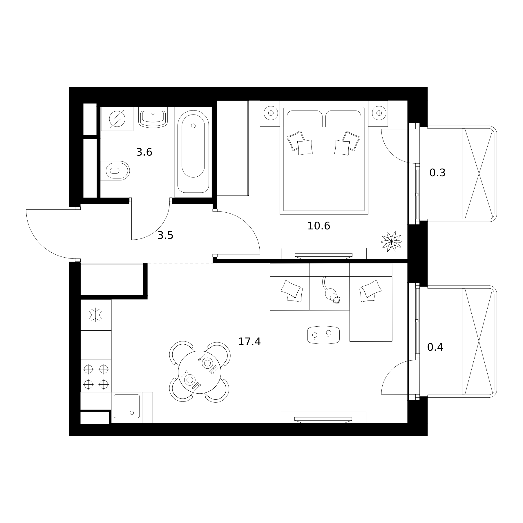 1-комн., 35.1 м², 2/26 этаж, ЖК «2-й Иртышский»