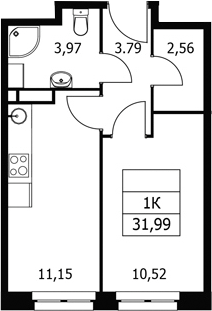 1-комн., 31.99 м², 4/21 этаж, ЖК «Волковская 67»
