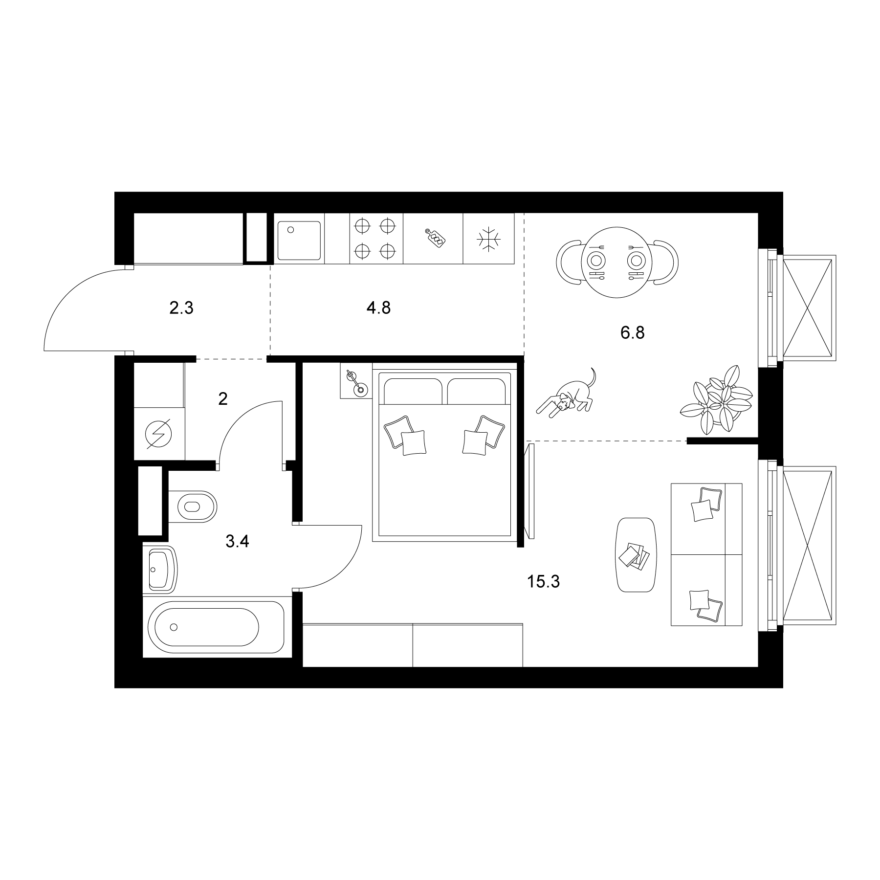 1-комн., 34.6 м², 17/20 этаж, ЖК «2-й Иртышский»