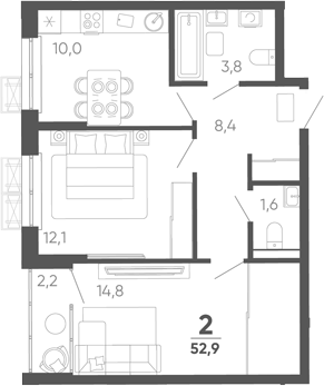 2-комн. квартира, 50.7 м² в ЖК Барса — фото 2