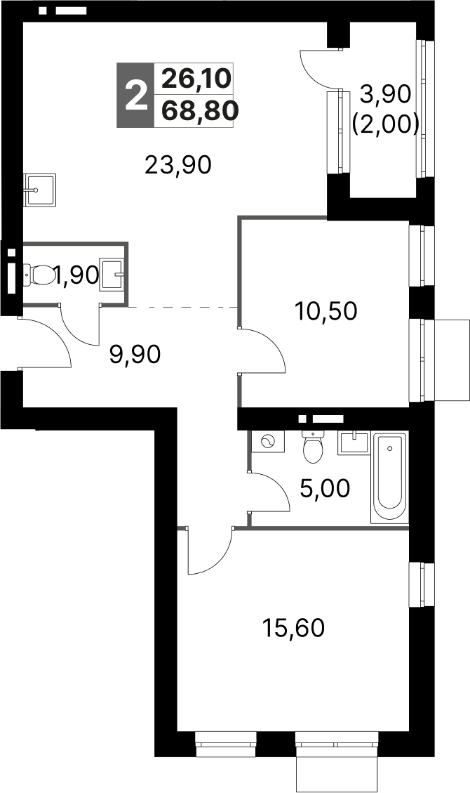 3-комн., 66.8 м², 5/6 этаж, ЖК «Апрелевка Клаб»