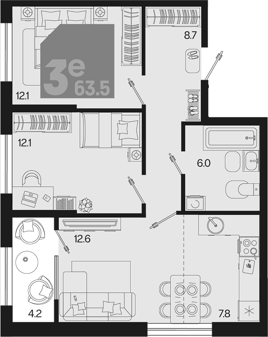 3-комн. квартира, 59.3 м² в ЖК Первое место — фото 2