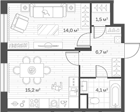 1-комн., 41.5 м², 2/12 этаж, ЖК «Аристов Берег»