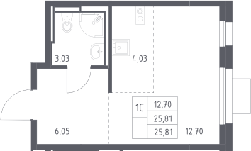 Студия, 25.81 м², 9/12 этаж, ЖК «Прибрежный Парк»