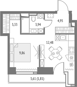 Студия, 34.56 м², 21/46 этаж, ЖК «Апсайд Тауэрс»