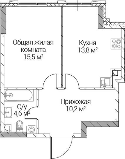 1-комн., 44.1 м², 22/36 этаж, ЖК «СЕЗАР СИЛИКА»