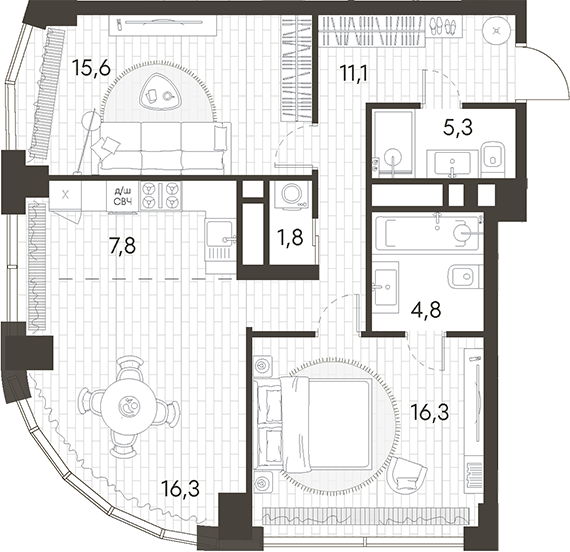 3-комн., 79 м², 30/34 этаж, ЖК «Родина Парк»